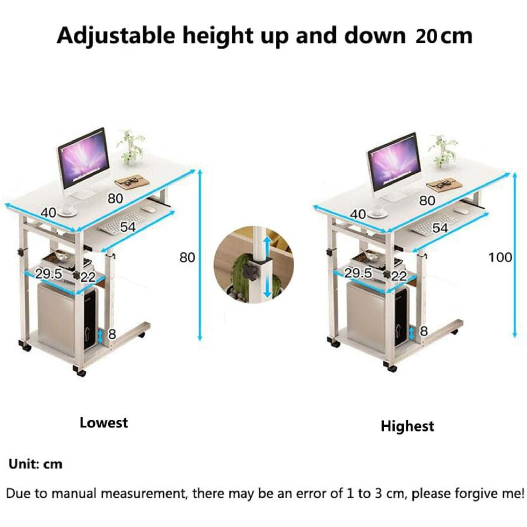 Bedside Laptop Table with Keyboard Tray, Storage Shelf and Wheels
