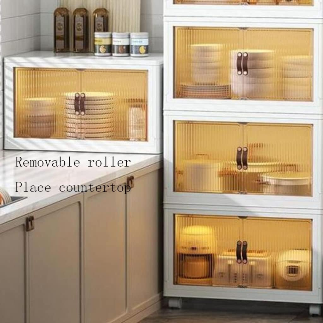 Multi-Layer Stackable Portable Folding Storage Cabinet with Wheels