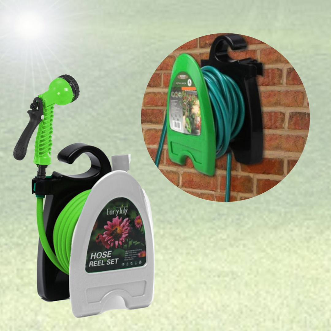 10 Meter Roll Up Garden Hose Reel with 8 Functions Nozzle Spray Gun