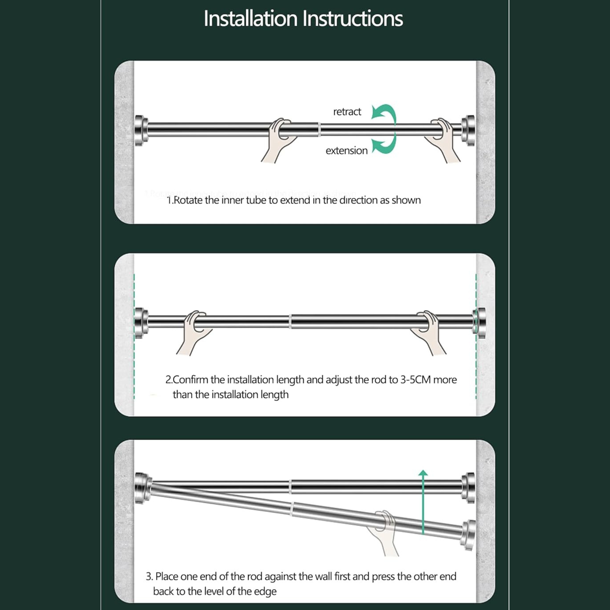 Extendable Tension Rod for Curtain - Curtain Pole, Adjustable Wardrobe Rail