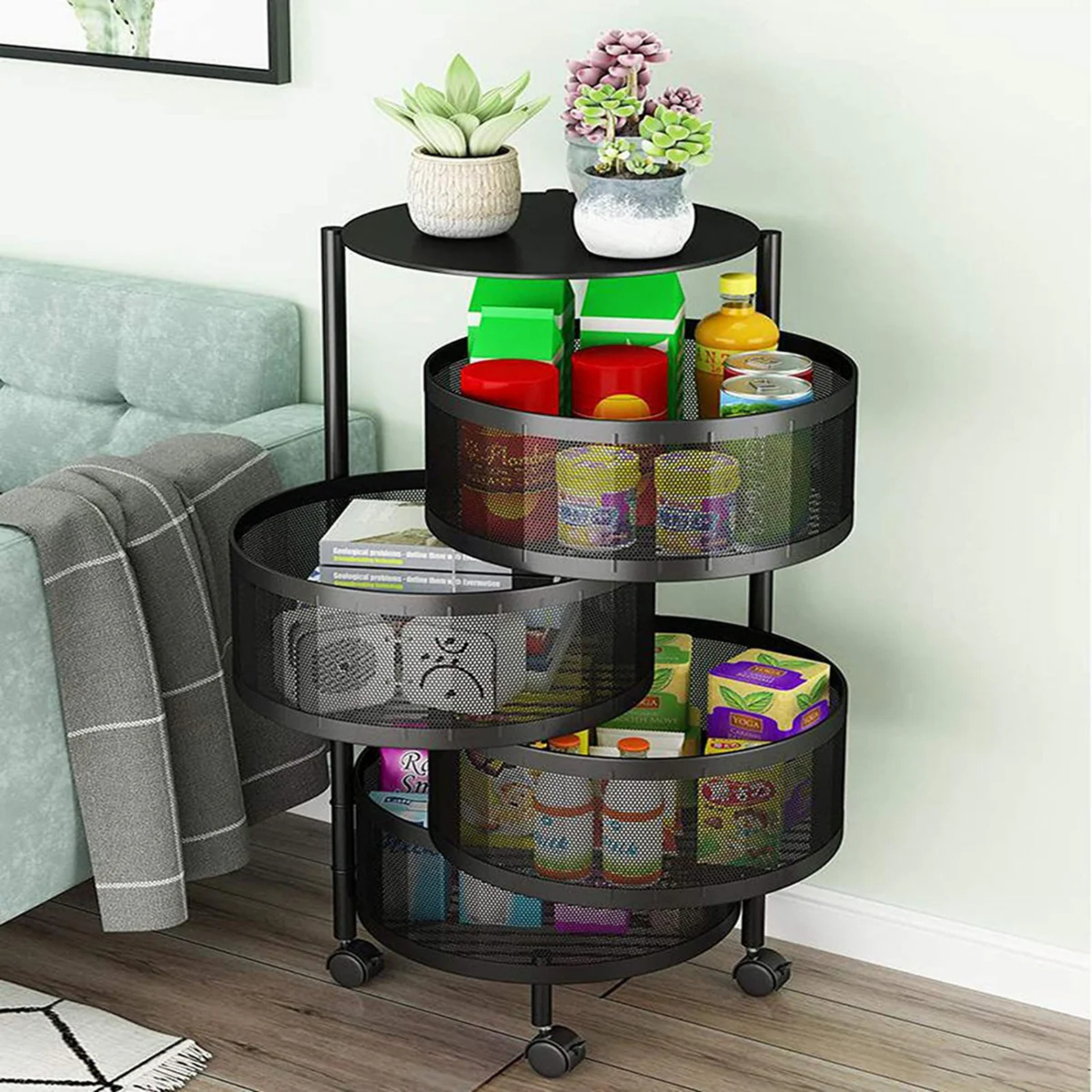 Multi Layer Rotating Round Shaped Kitchen Storage Organizer Rack