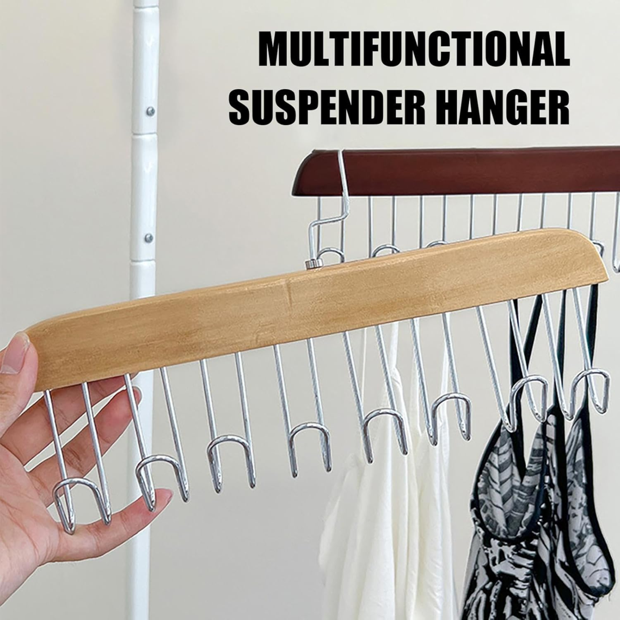 8 Hooks Nonslip Wooden Clothes Hanger for Shawl, Tie, Bra, Belt, Cap and Scarf