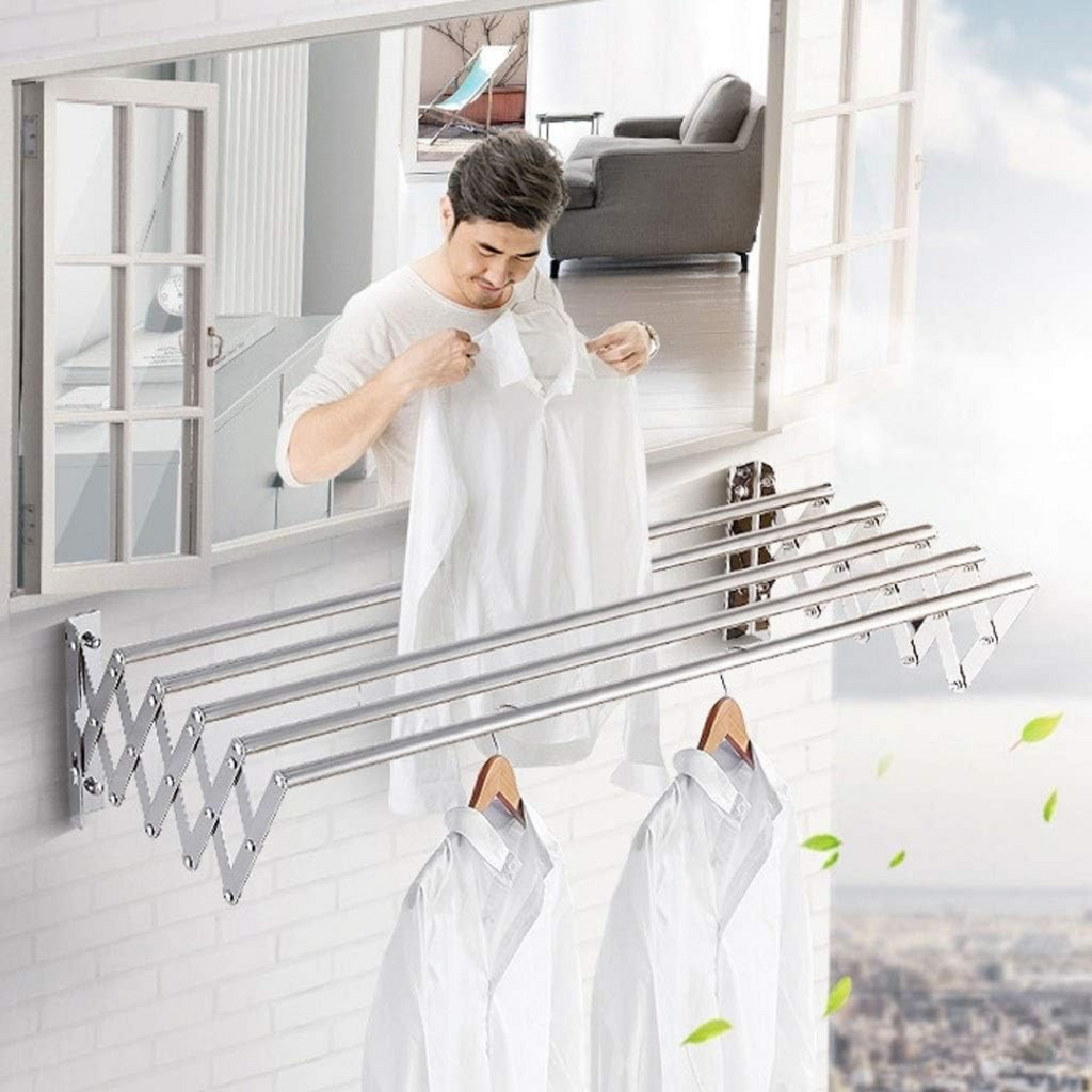 Wall Mounted Foldable Clothes Drying Rack - Extendable Laundry Hanger