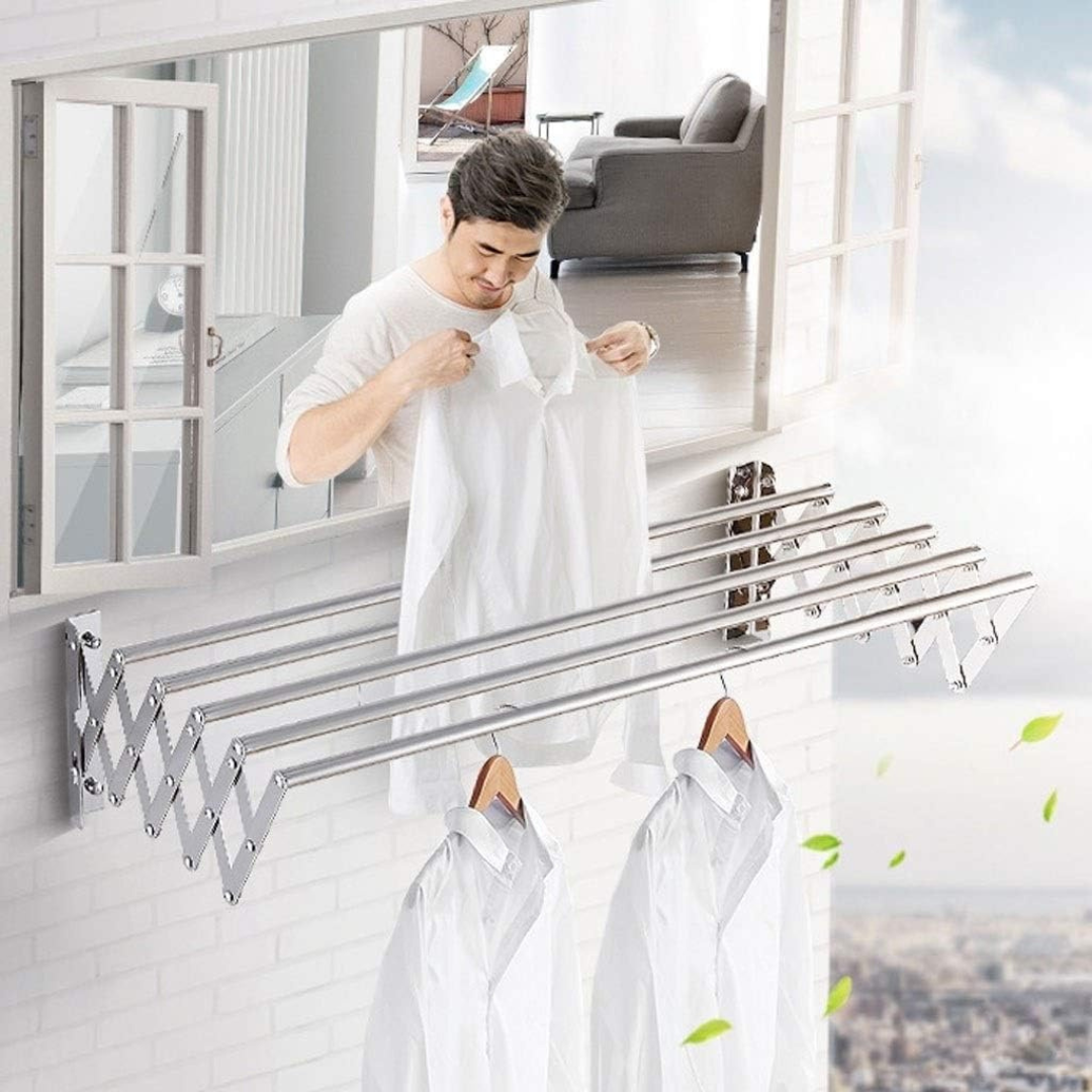 Wall Mounted Foldable Clothes Drying Rack - Extendable Laundry Hanger