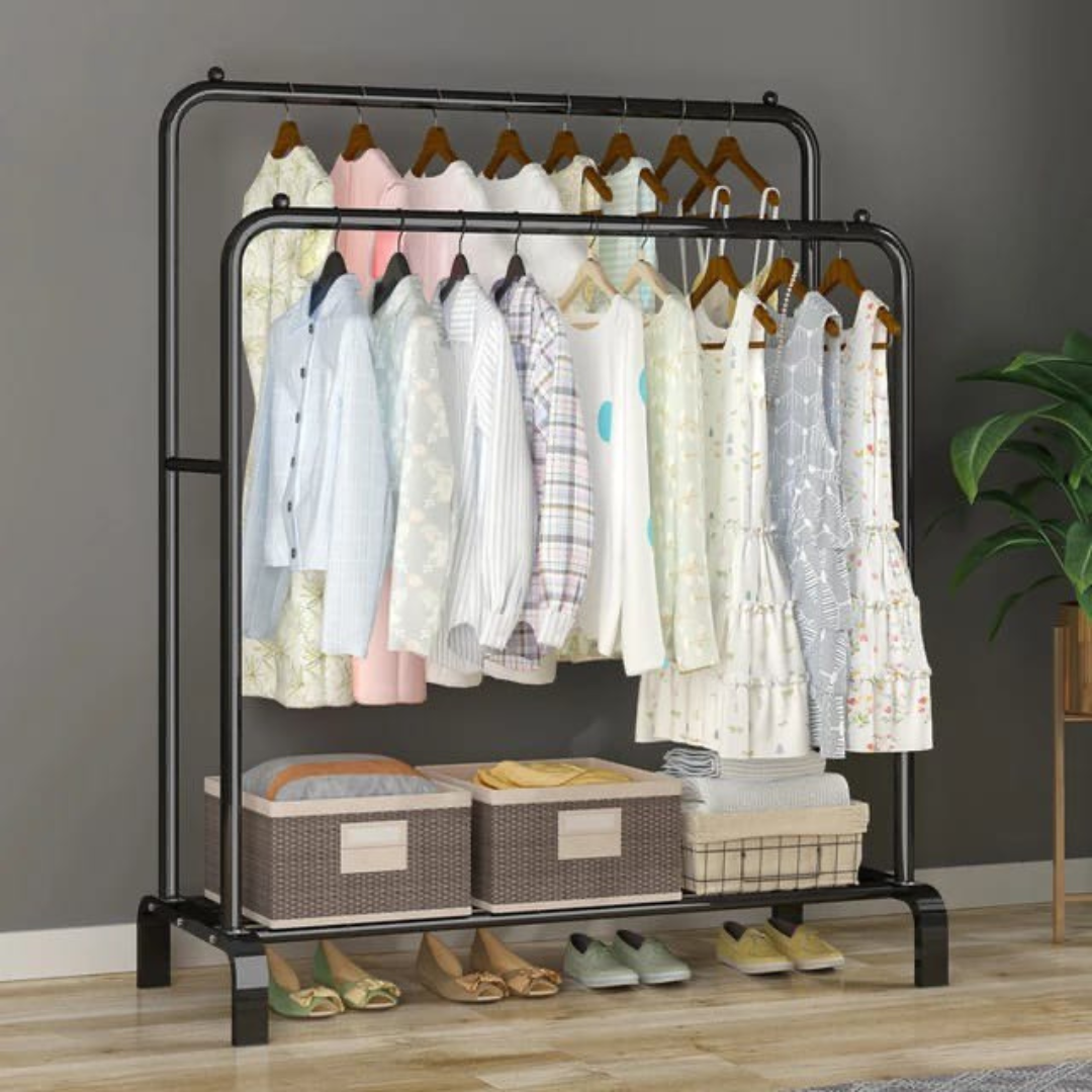 Double Pole Clothes Hanger, Stainless Steel Heavy Duty Cloth Stand