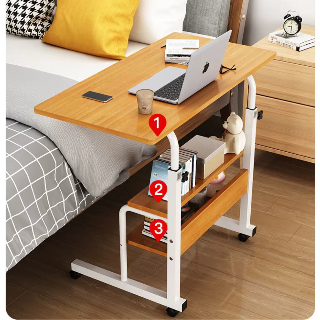 Bedside Laptop Desk Table with Storage Shelves