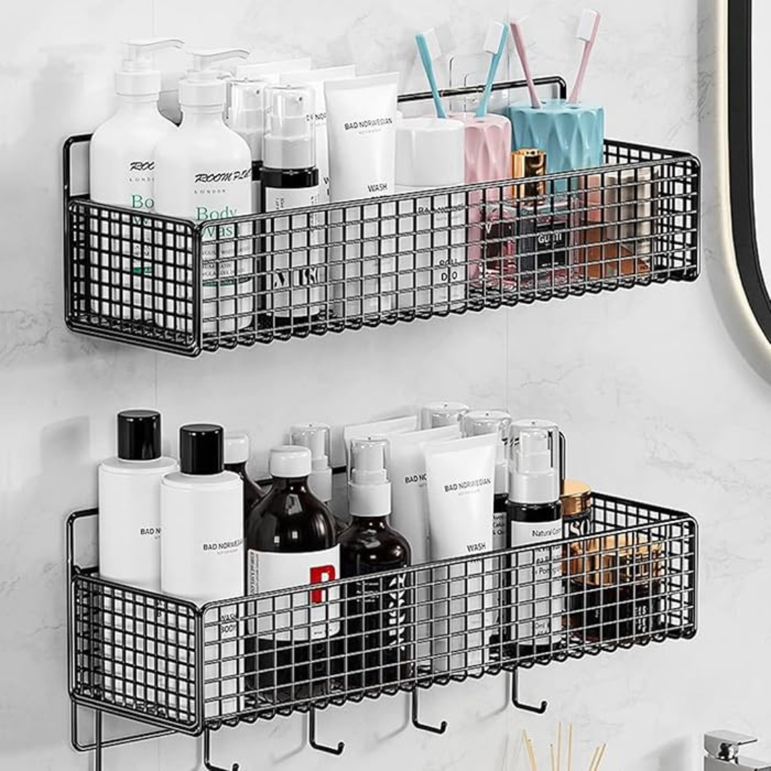 Wall Mounted No Drilling Metal Organizer Basket Shelf for Bathroom