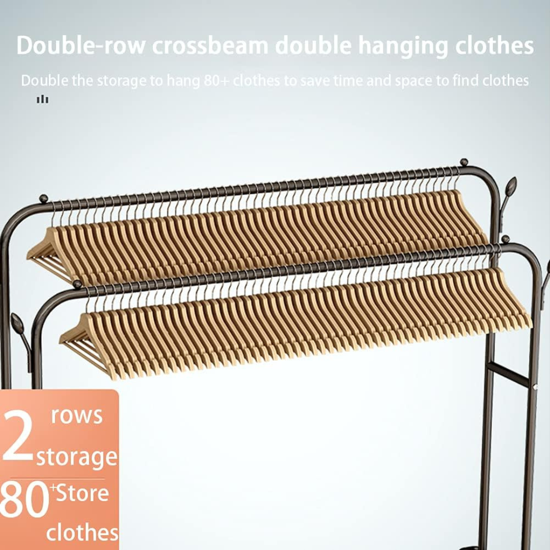 Clothes Organizer Stand with Wheels - 48 Kg Heavy Duty Double Layer Garment Hanger Rack