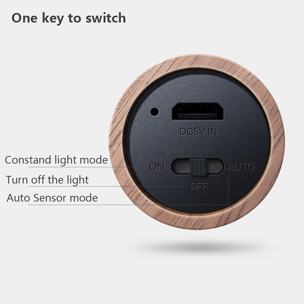 Wall Mounted Rechargeable Motion Sensor Night Lamp, Magnetic Induction Wooden Design Light