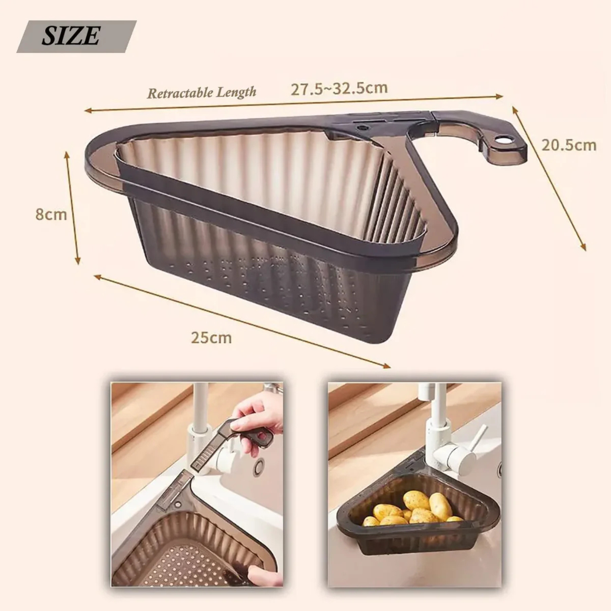 Telescopic Kitchen Sink Drain Basket, Hanging Strainer Rack Fruit Vegetable Washing Basket