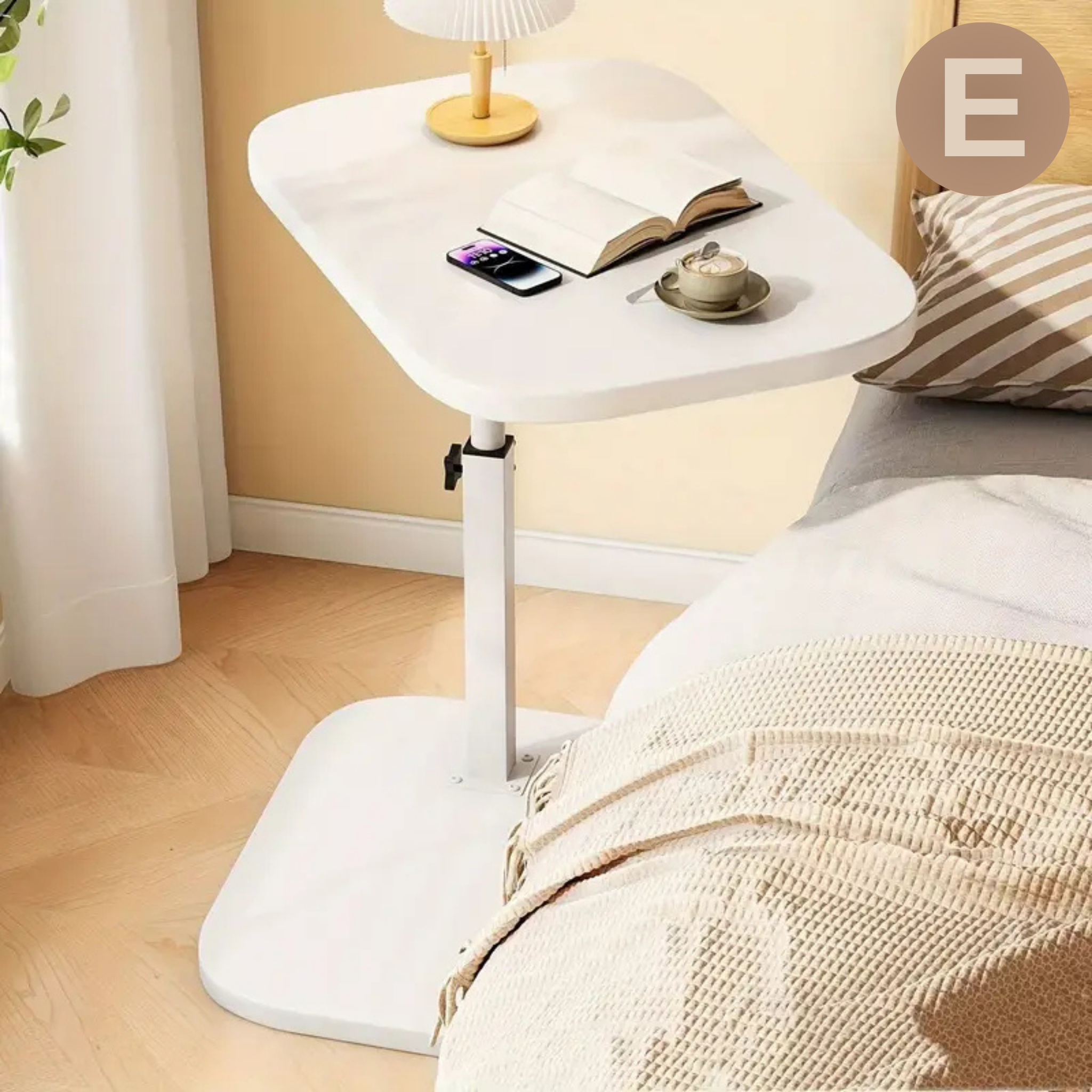 C Shaped Height Adjustable Rotating Wooden Coffee Side Table
