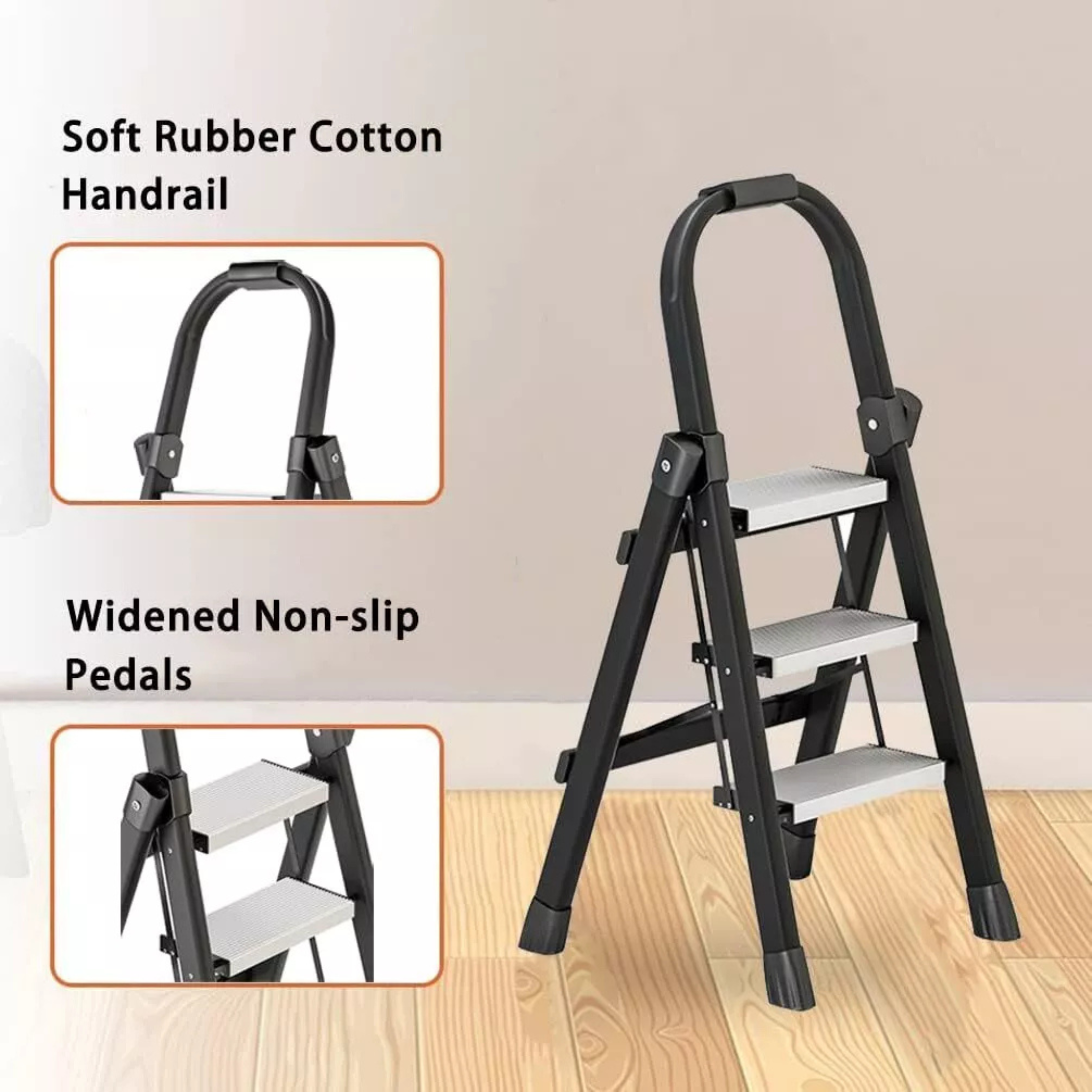 Portable Folding Household Step Ladder with Wide Anti-slip Pedal and Handle Bar