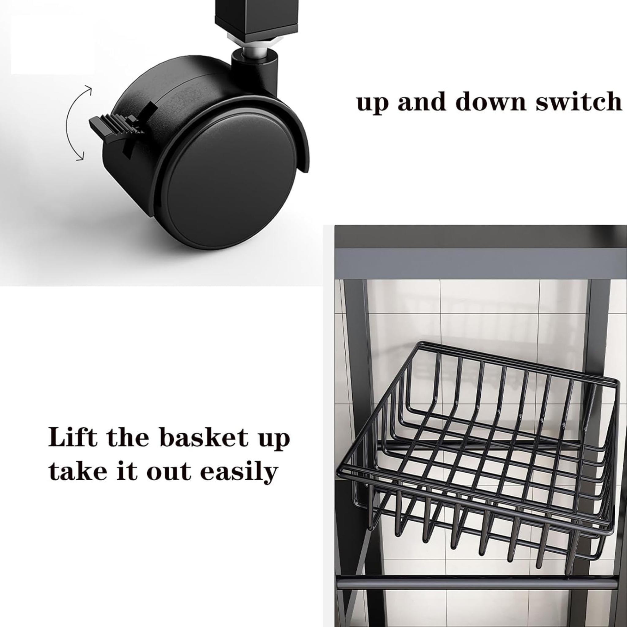 Utility Storage Rack for Kitchen with Mesh Baskets and Wheels