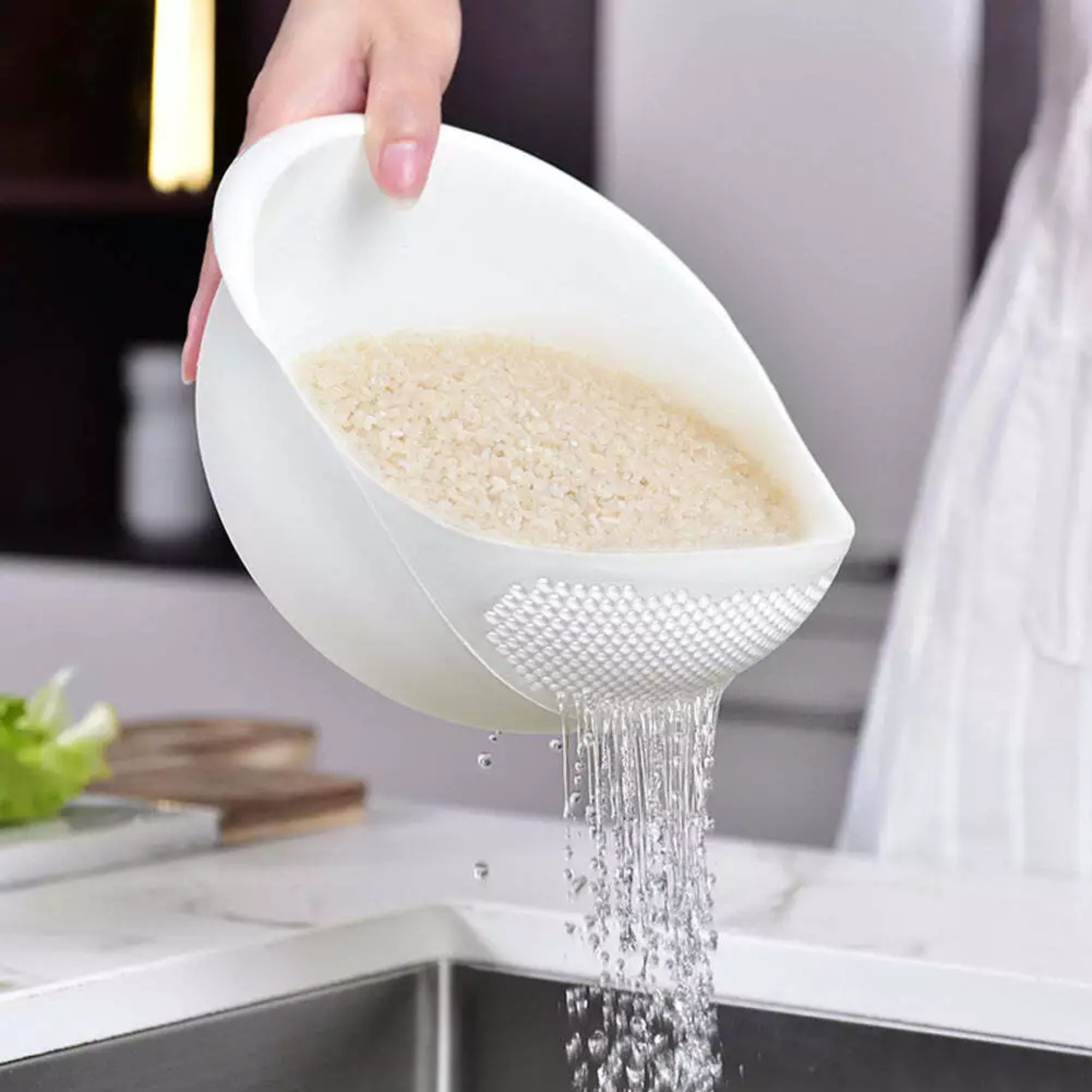 Plastic Rice Washing Colander Strainer Basket for Rice, Vegetables, and Fruits