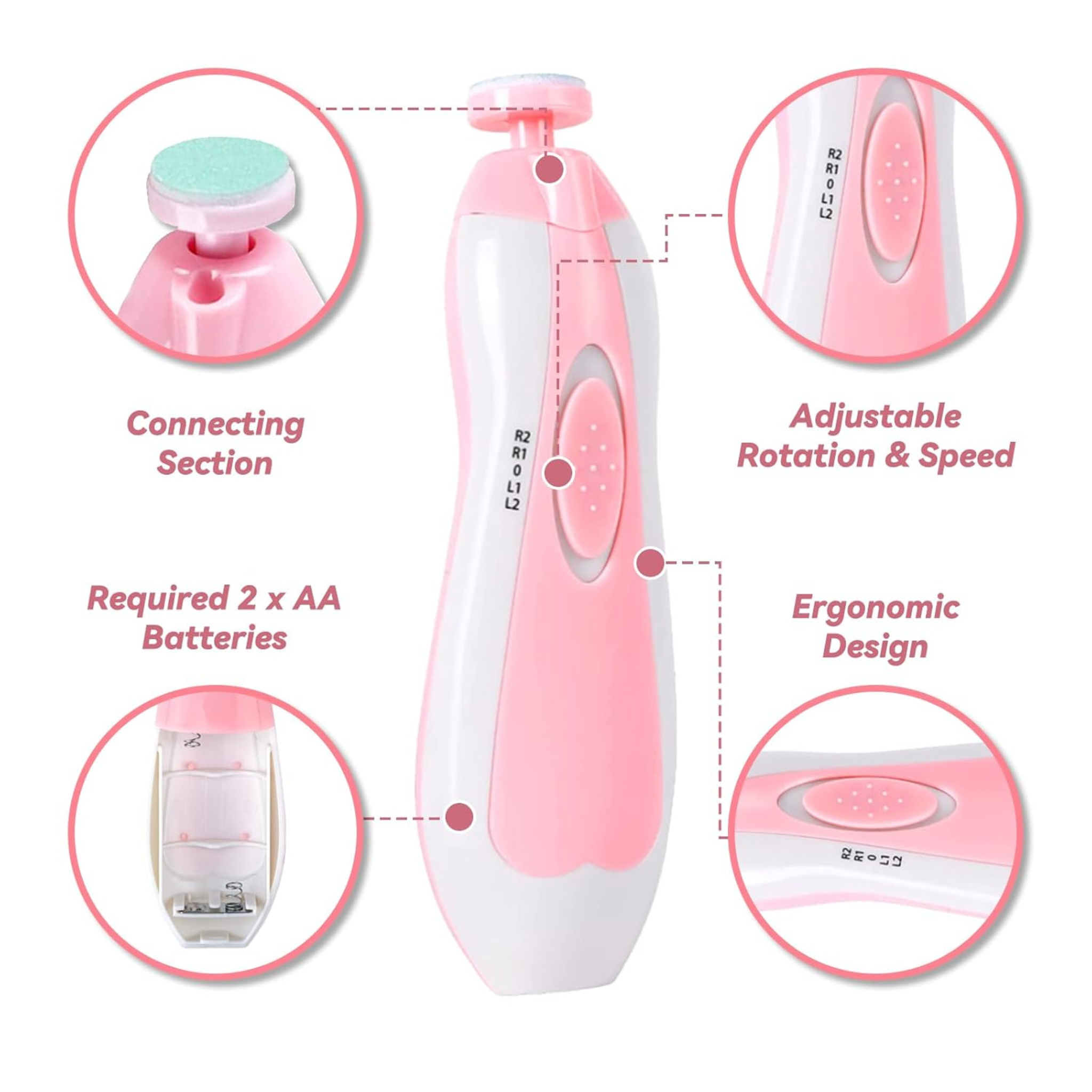 Electric Baby Nail Trimmer Set with 6 Grinding Heads