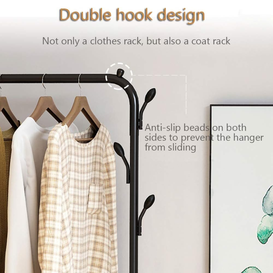 Garment Rack with Wheels - 35Kg Load Capacity Double Rode Hanging Clothes Drying Stand