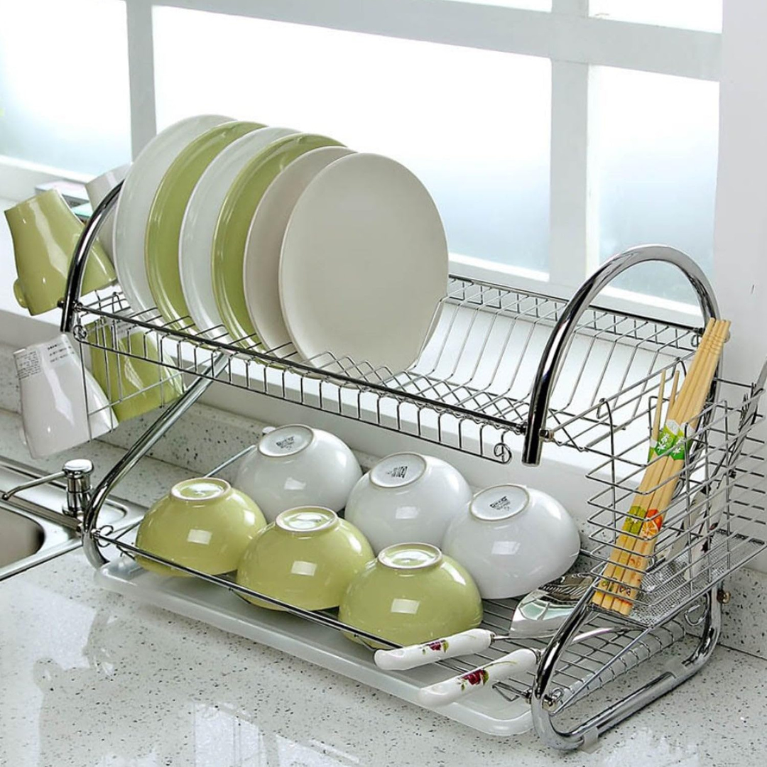 2 Layer Chrome Plated SS Stainless Steel Kitchen Dish Drying Rack