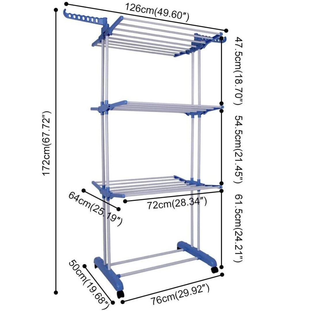 3 Layer Foldable Clothes Drying Rack - Large Capacity Cloth Hanger