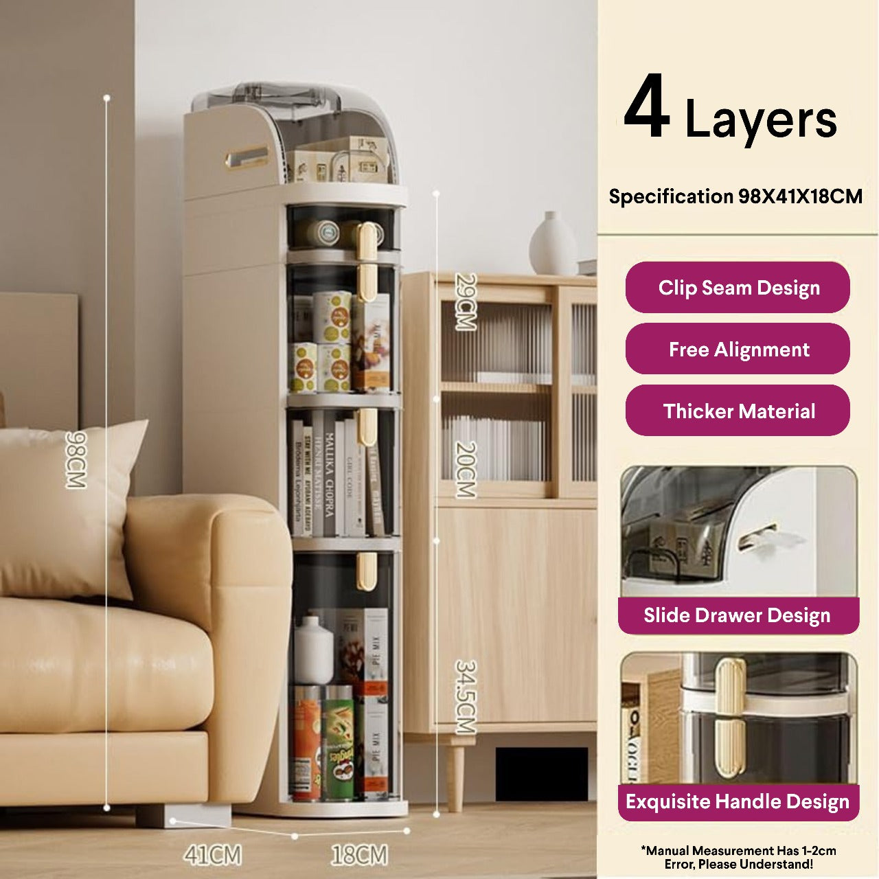Smart Narrow Gap Tower Bathroom Storage Organizer, Chest of Drawers Floor Cabinet