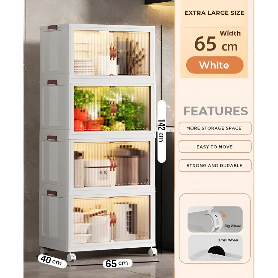 Multi-Layer Stackable Portable Folding Storage Cabinet with Wheels