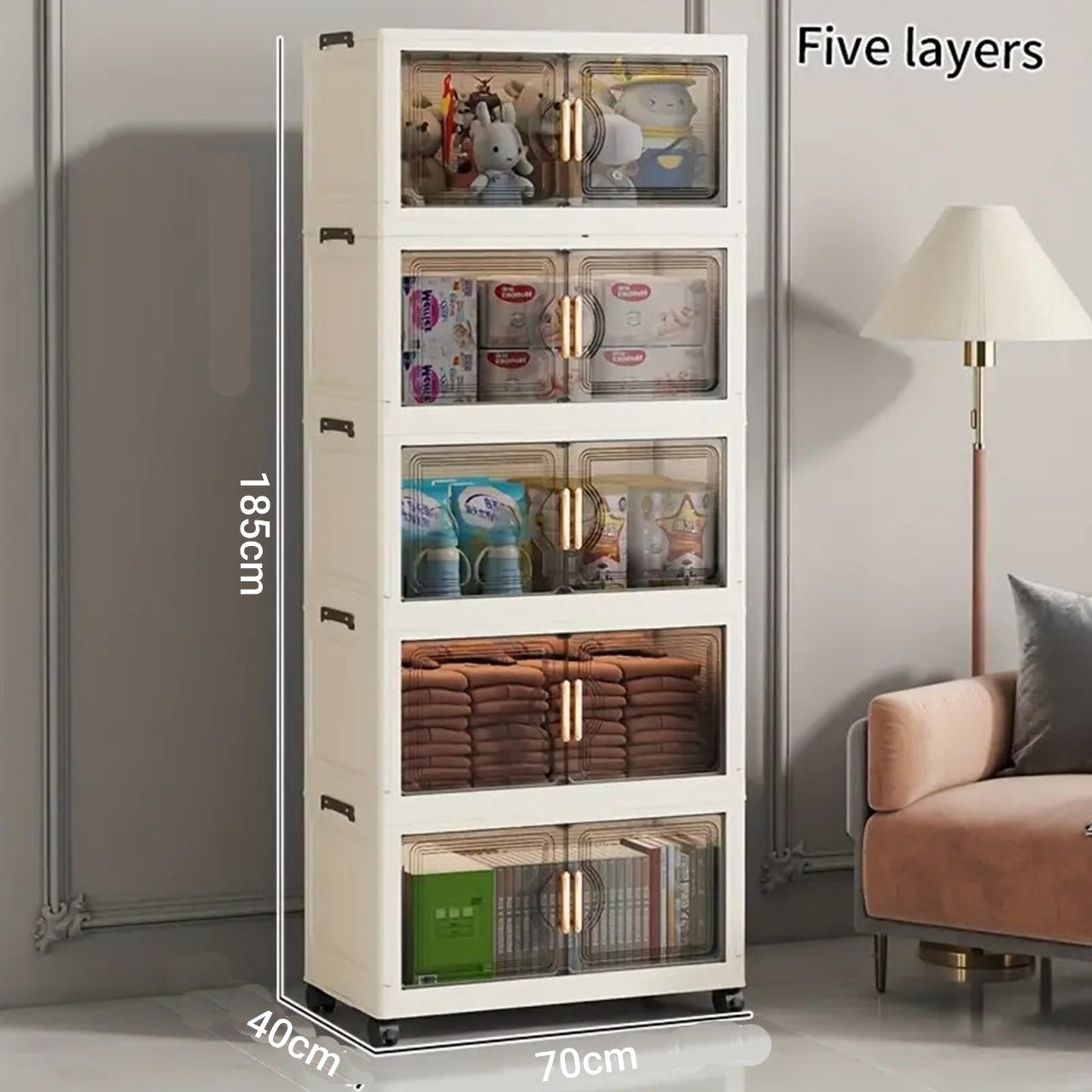 Multi-Layer Stackable Portable Folding Storage Cabinet with Wheels
