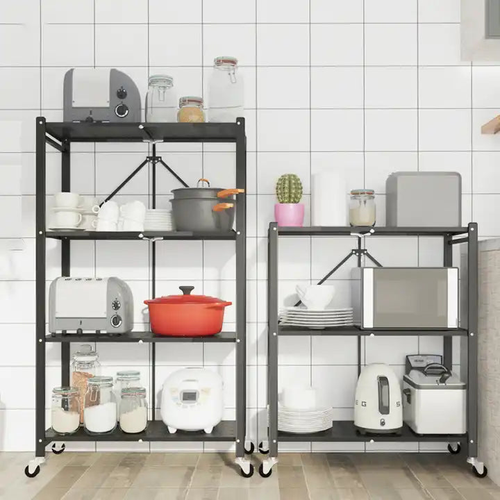 Multi Tier Heavy Duty Foldable Kitchen Storage Rack with Wheels