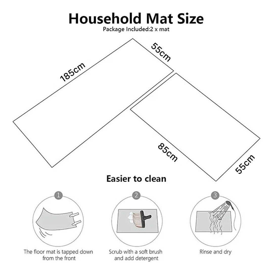 Water Absorbent Quick Drying Kitchen Floor Mat - Anti-Fatigue, Non-Slip, Easy Clean Rug 2 Pieces/Set