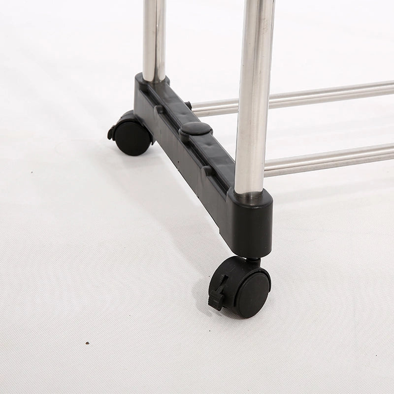 Stainless Steel Double Rails 2x Telescopic Clothes Rack with Wheels
