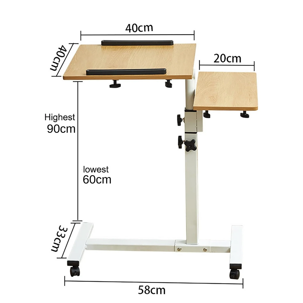 Adjustable Bedside Laptop Table with Wheels, Tilting Desk for Laptop with Work Space