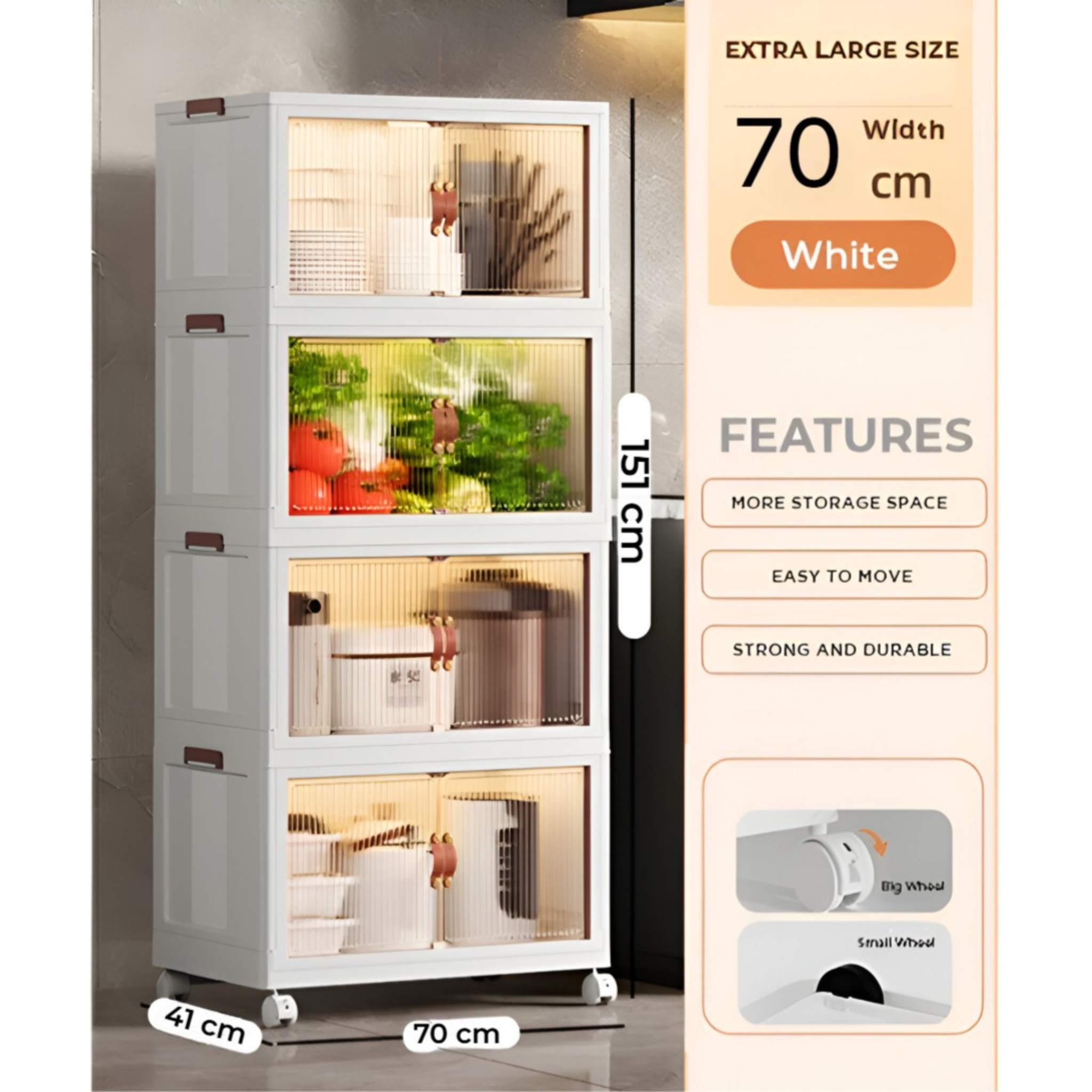 Multi-Layer Stackable Portable Folding Storage Cabinet with Wheels