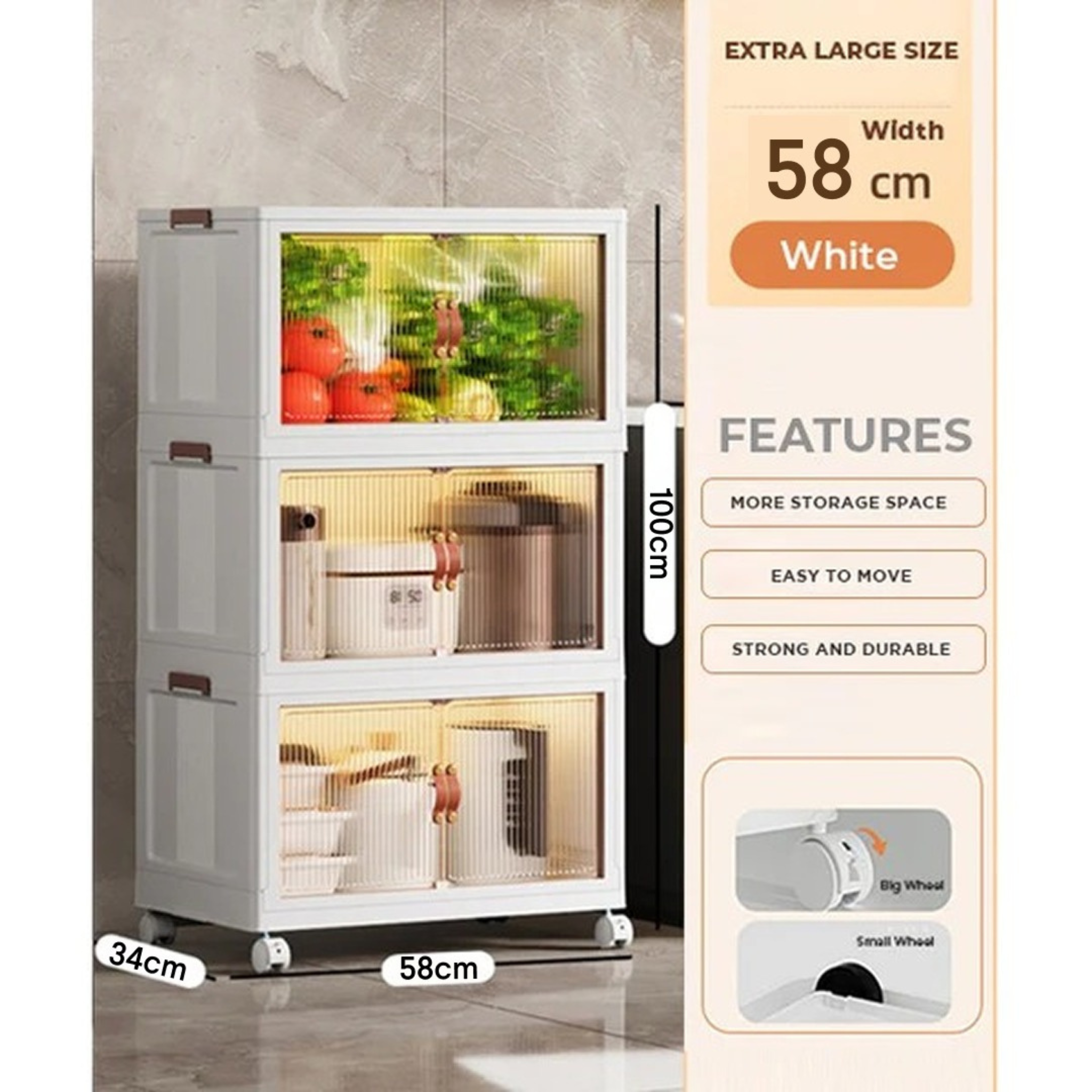 Multi-Layer Stackable Portable Folding Storage Cabinet with Wheels