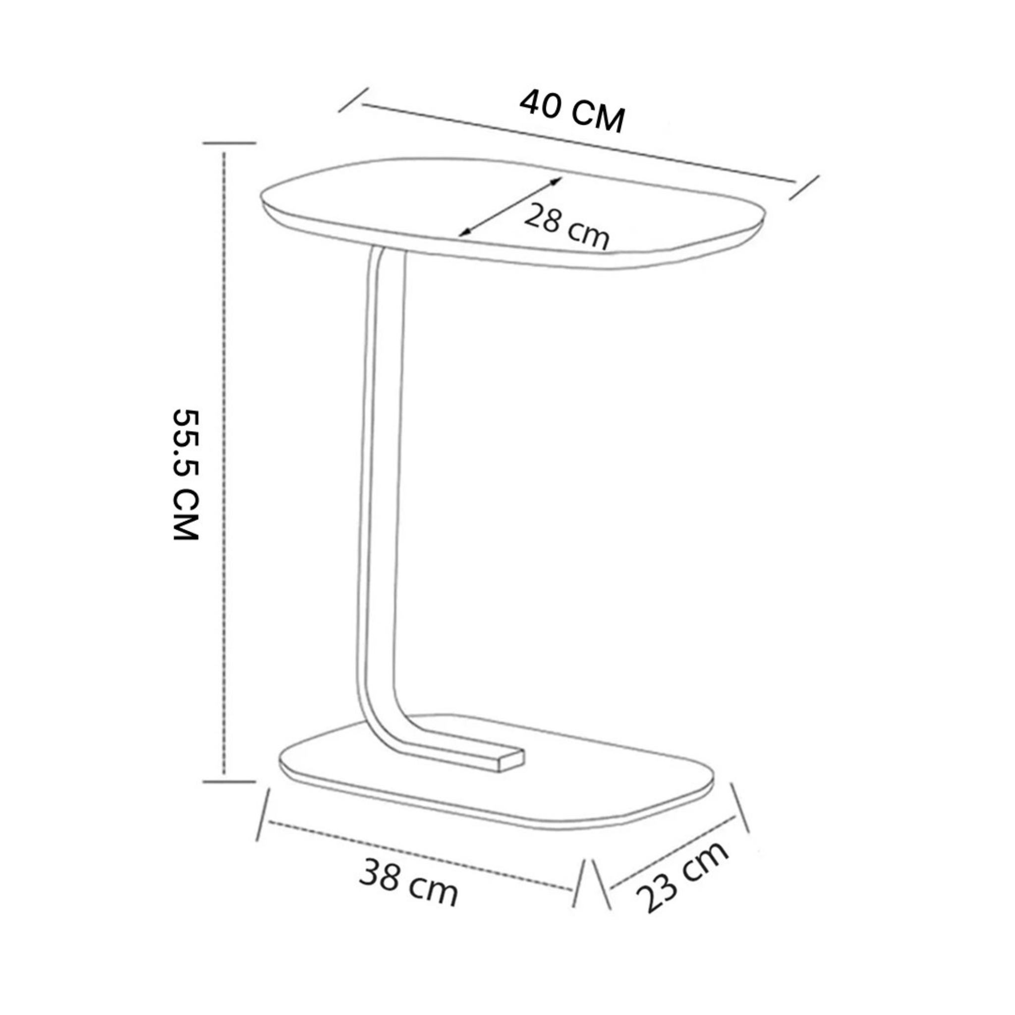 C Shaped Wooden Coffee Side Table for Living Room
