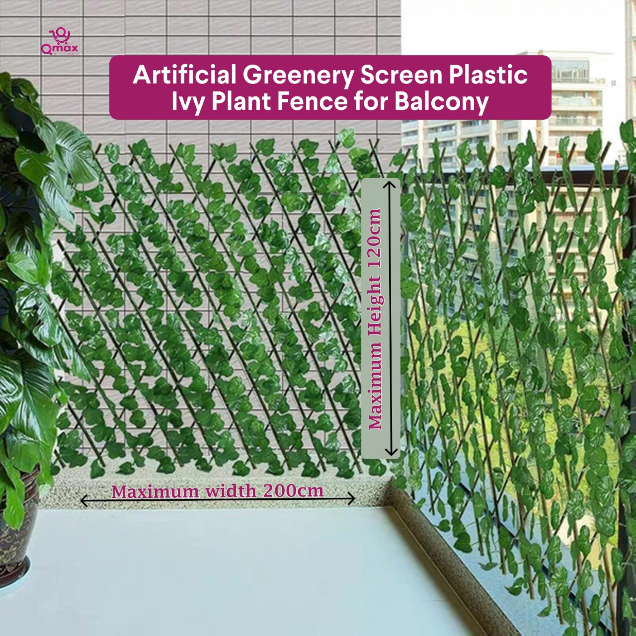 Artificial Greenery Screen Plastic Ivy Plant Fence for Balcony
