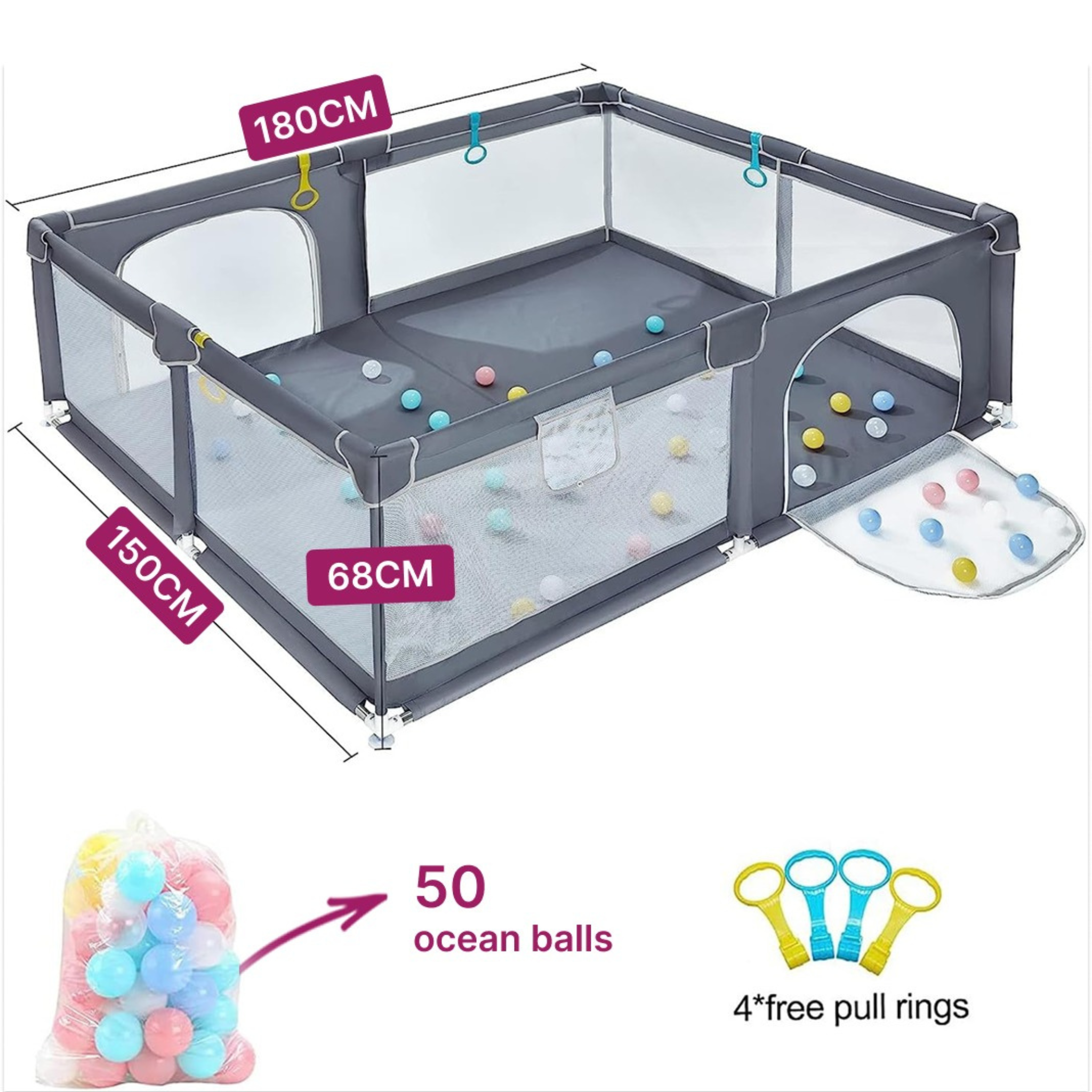 Baby Playpen 180x150 CM with Ocean Balls