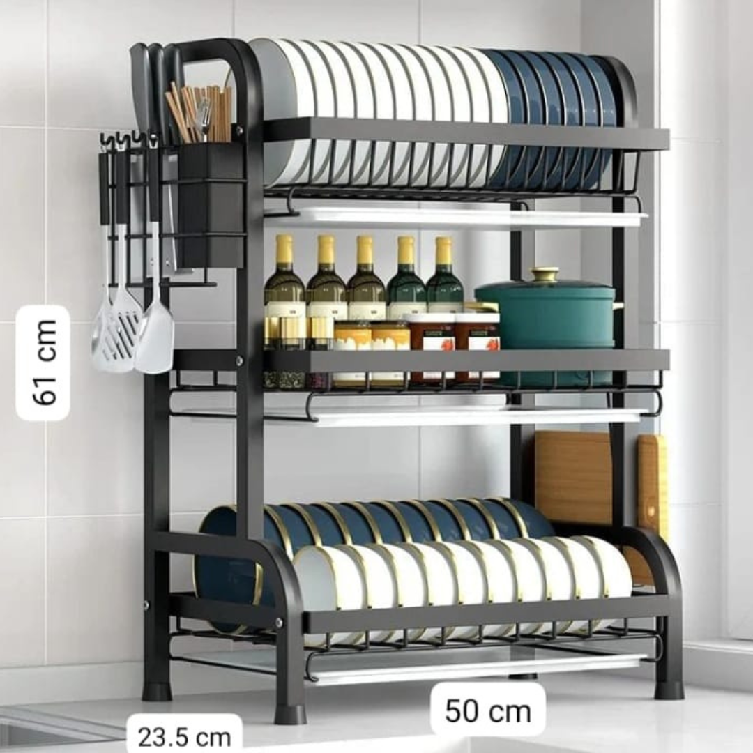 Dish Drying Rack - 3 Tier Stainless Steel Kitchen Dish Storage Rack