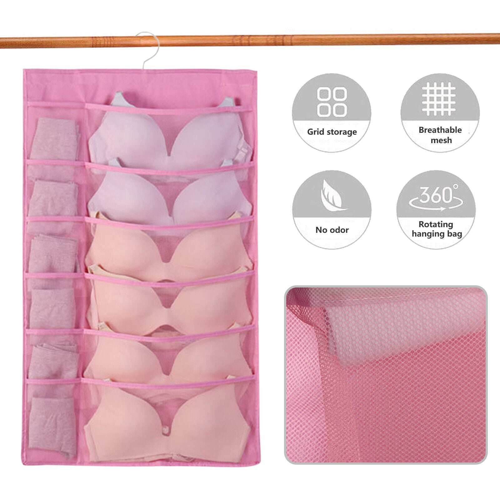 30 Pockets Women's Hanging Socks Underwear Light Garments Wardrobe Organizer