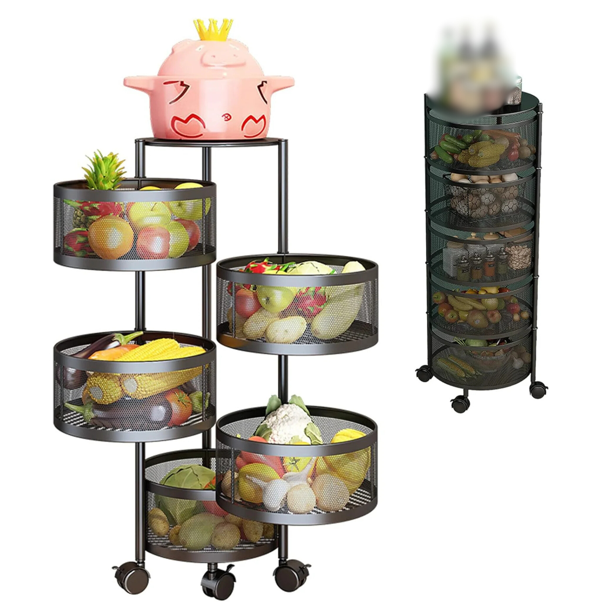 Multi Layer Rotating Round Shaped Kitchen Storage Organizer Rack