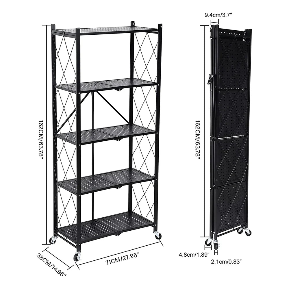 Multi Tier Heavy Duty Foldable Kitchen Storage Rack with Wheels